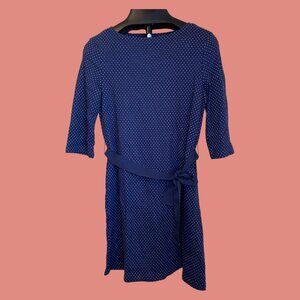 & Other stories Blue Polka Dot Dress with Ribbon Belt Size 6